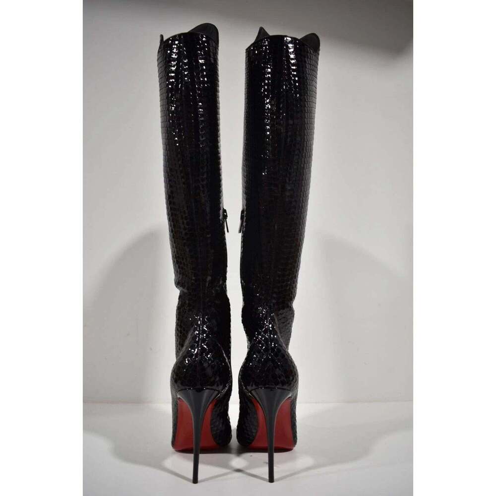 Christian Louboutin Alta Botta 100 Black Patent Bird Knee High OTK Heel Boot 36 - Picture 11 of 11